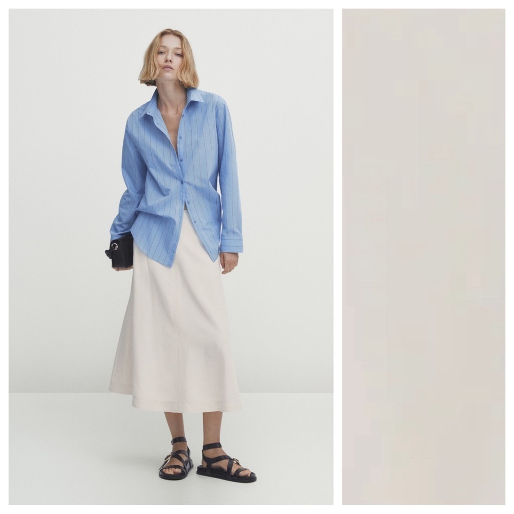 NWT. Massimo Dutti Cream Lyocell Flared Skirt with Stitching Details. Size L.